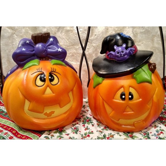 Vintage Halloween Pumpkin Blow Molds, Smiling Boy - Picture 3 of 10